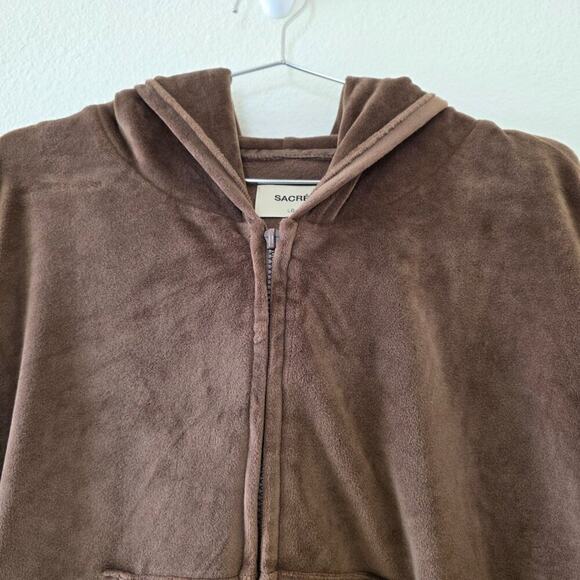 SACRE Brown Velour Zip Hoodie Jacket Womens Size Large Long Sleeve - Picture 3 of 10